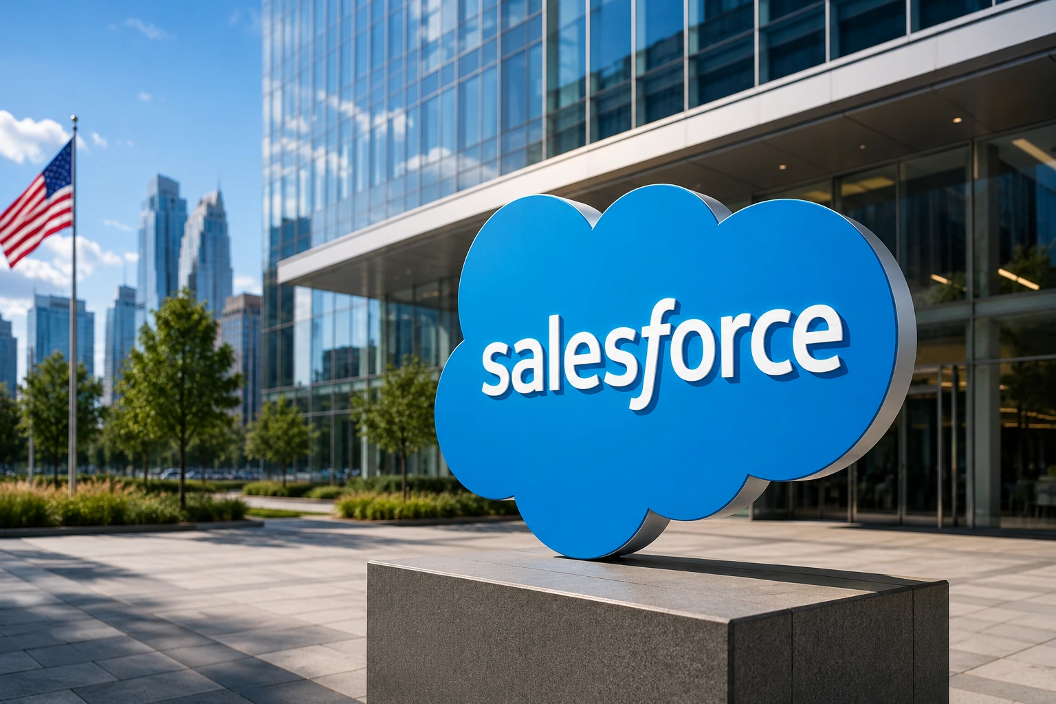 Salesforce technology ecosystem featuring CRM software, artificial intelligence, cloud computing, business analytics, and enterprise digital transformation in the USA