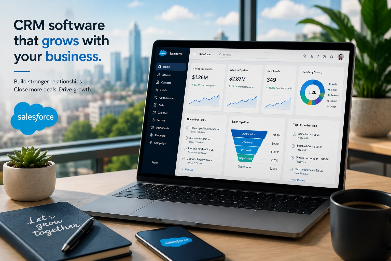 Salesforce technology ecosystem featuring CRM software, artificial intelligence, cloud computing, business analytics, and enterprise digital transformation in the USA