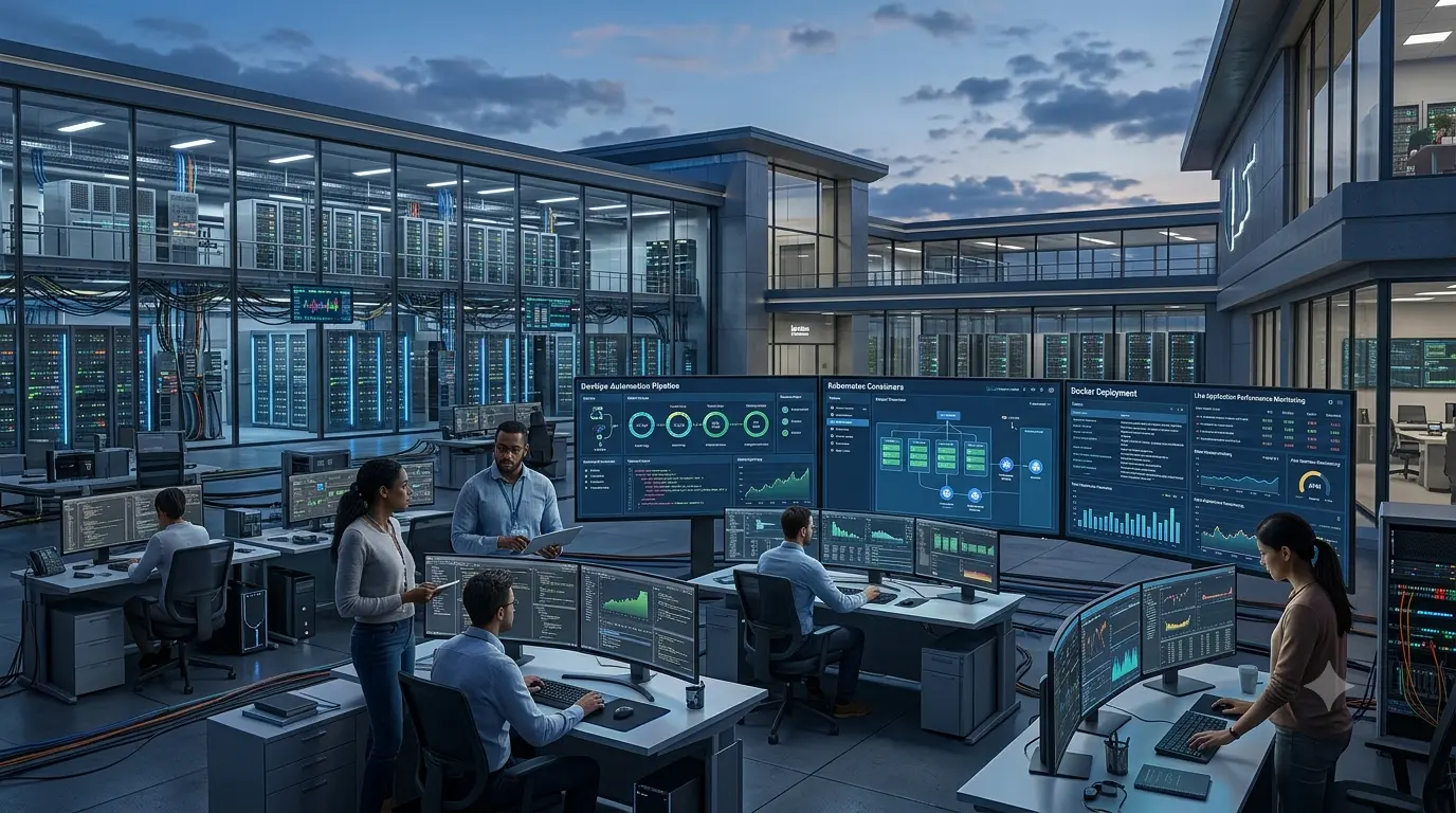 Business executives meeting with a software development company to discuss custom software solutions, cloud technology, and digital transformation.