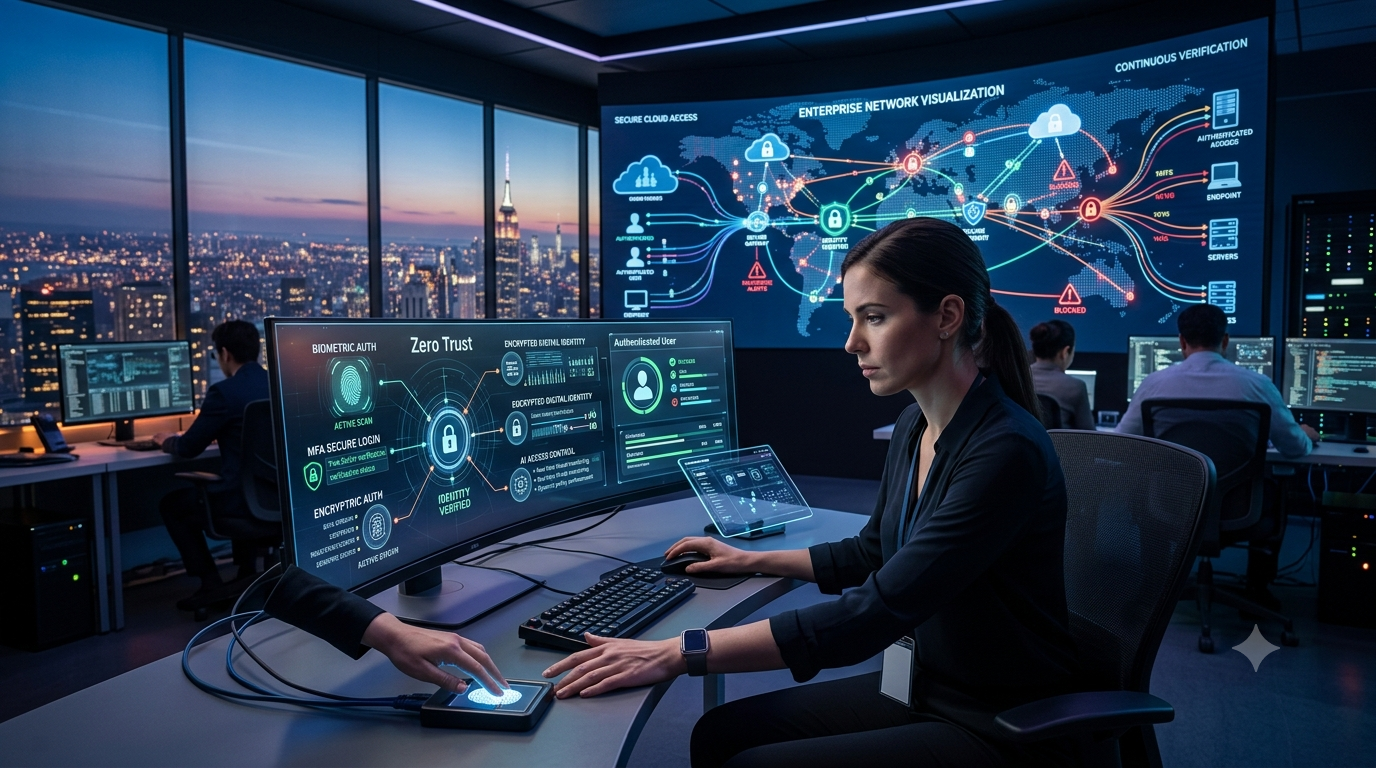 Cybersecurity experts using AI-powered threat detection, cloud security, and network monitoring to improve cybersecurity for modern businesses.