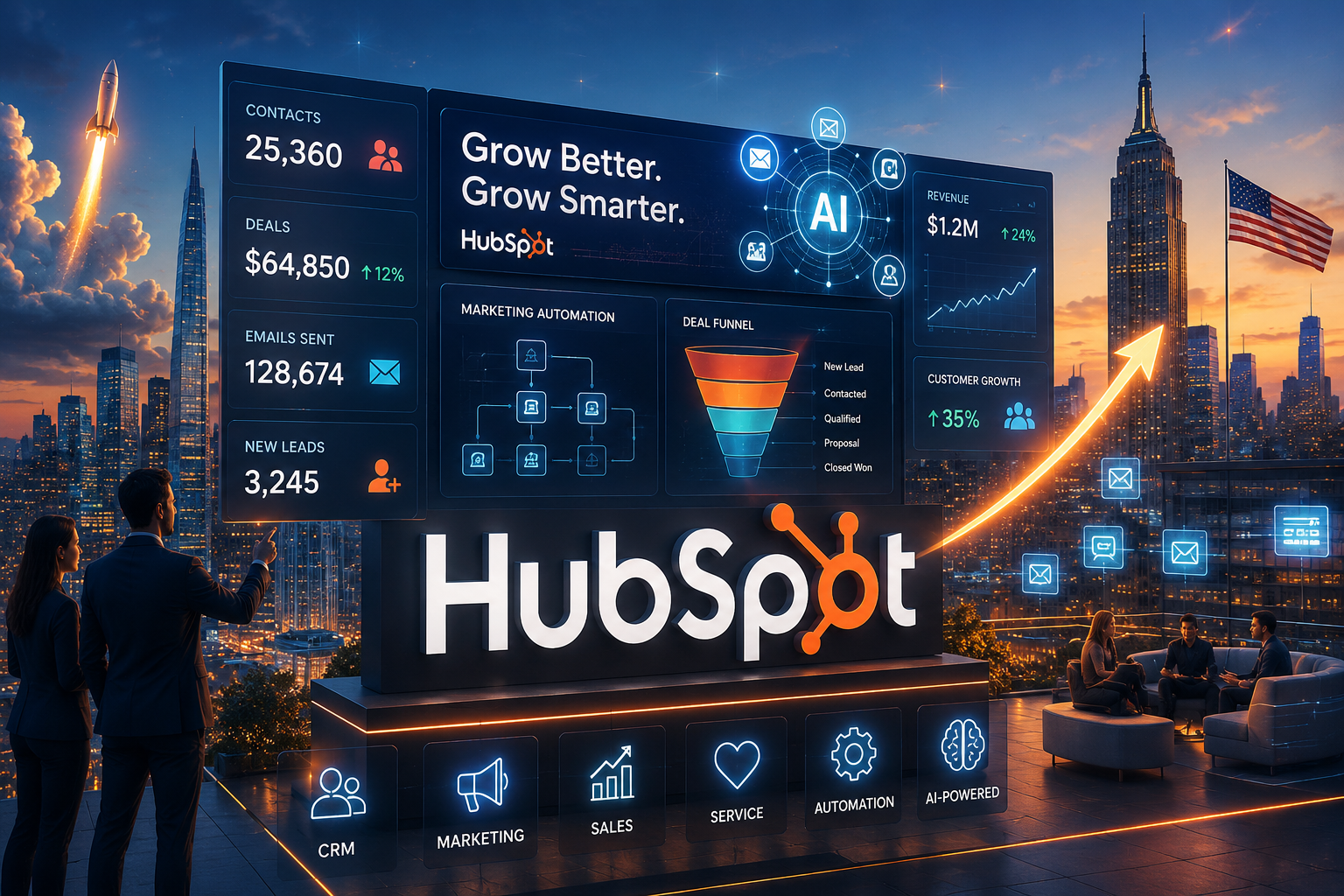 HubSpot CRM platform featuring marketing automation, sales software, artificial intelligence, and customer relationship management for U.S. businesses.