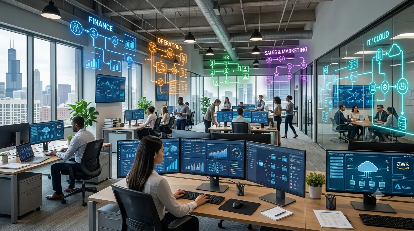 Intelligent workflows using AI automation to streamline business processes, improve productivity, optimize operations, and accelerate digital transformation in modern enterprises.