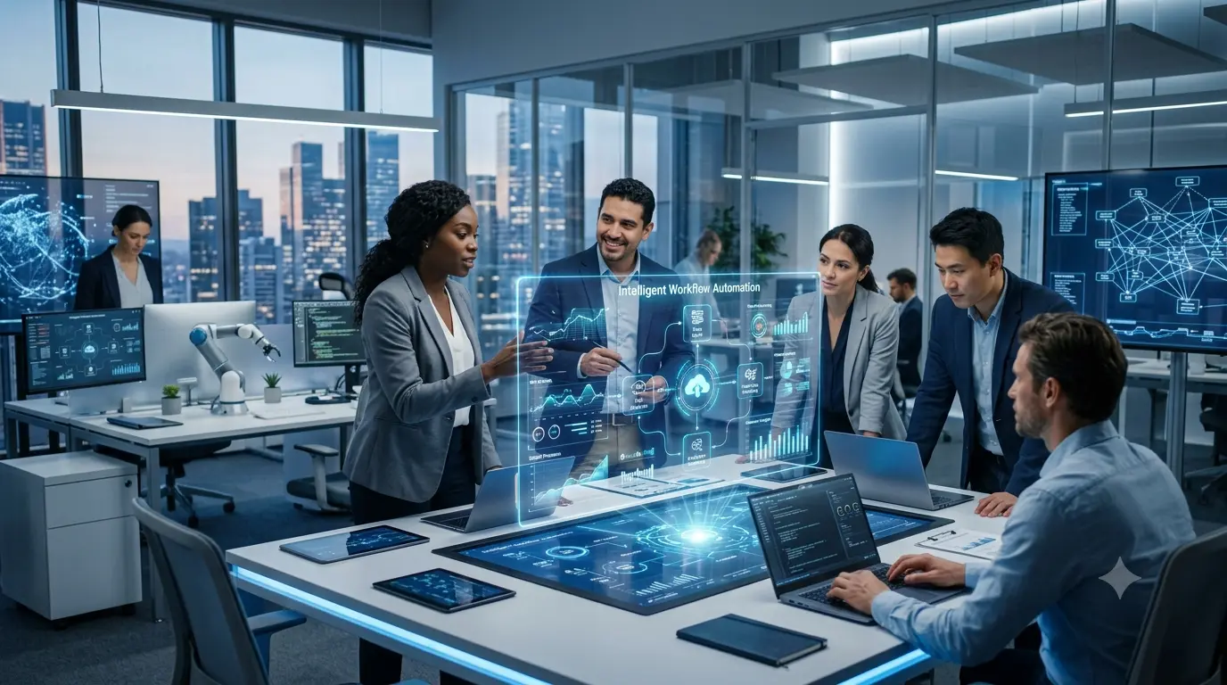 Intelligent workflows using AI automation to streamline business processes, improve productivity, optimize operations, and accelerate digital transformation in modern enterprises.