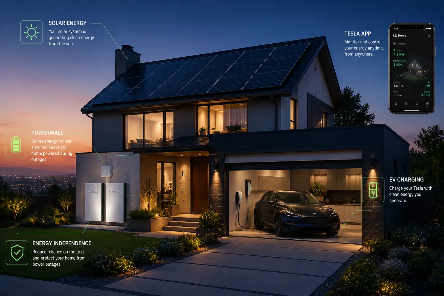 Tesla company technology ecosystem featuring electric vehicles, artificial intelligence, autonomous driving, robotics, and renewable energy innovation in the USA